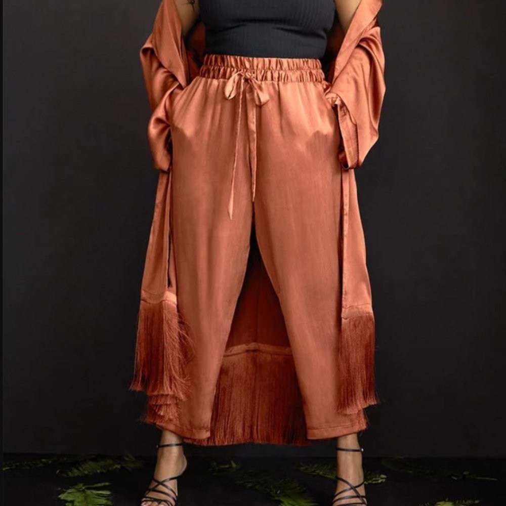 Copper Drawstring Satin Pant | Eloquii